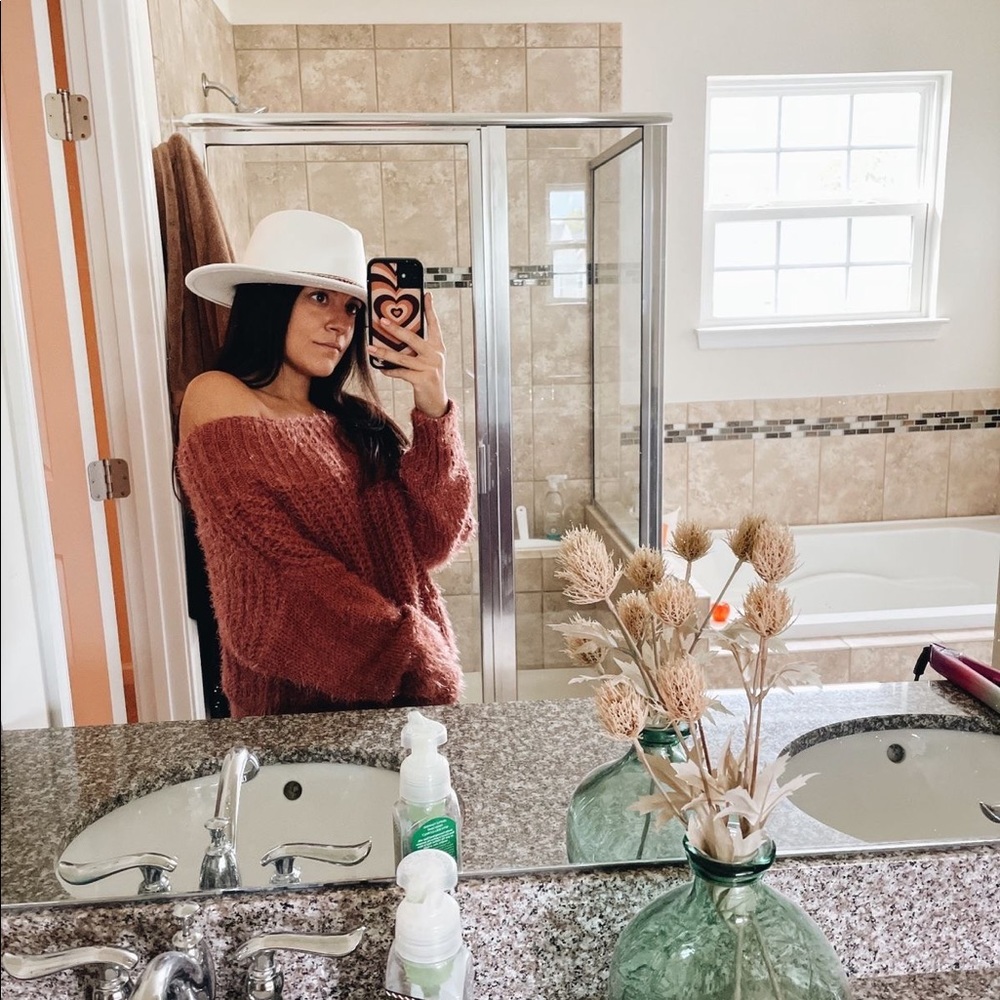 Off the shoulder fuzzy sweater